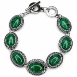 Brățară 7 pietre Malachit, piatră verde formă oval, toggle reglabilă