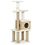 PawHut Arbore pentru pisici zg&acirc;rduie sisal natural cuib platforme joc bile suspendate pluș scurt &icirc;nălțime 128 cm bej | Aosom Romania