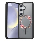 Hus&Auml; anti&Egrave;oc magsafe pentru samsung galaxy s25, spate mat anti-amprent&Auml;, floral pink wreath 8, negru