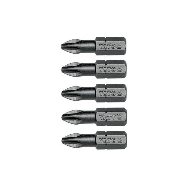 Set 5 biti profesionali Yato 1 4 , 25mm, cap PH2, HRC 58-62, realizat din otel forjat, cu acoperire anticoroziva