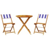 Cumpara ieftin Set mobilier bistro, 3 piese, textil albastru alb/lemn masiv