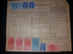 LOT 50- document 1933 cu timbre fiscale Carol al II-lea efigia in cerc+aviatie foto