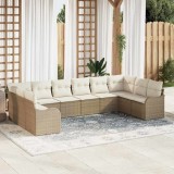 VidaXL Set de canapele pentru grădină , 10 piese, cu perne, Bej din rattan poliesteric