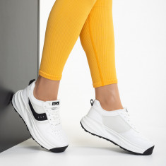 Pantofi sport dama albi cu negru din piele ecologica si material textil Svetlana foto