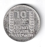 FRANTA 10 FRANCI FRANCS 1931 ARGINT STARE EXCELENTA SPRE AUNC, Europa