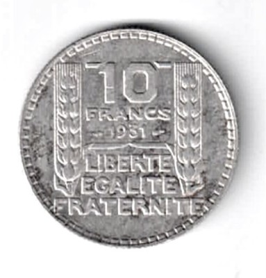 FRANTA 10 FRANCI FRANCS 1931 ARGINT STARE EXCELENTA SPRE AUNC foto
