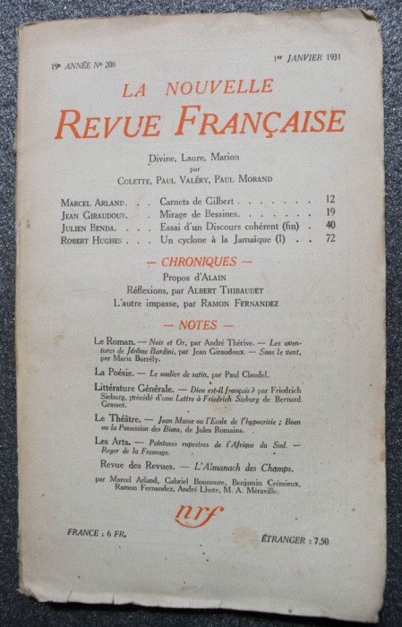 La Nouvelle Revue Francaise no 208, 1er janvier 1931