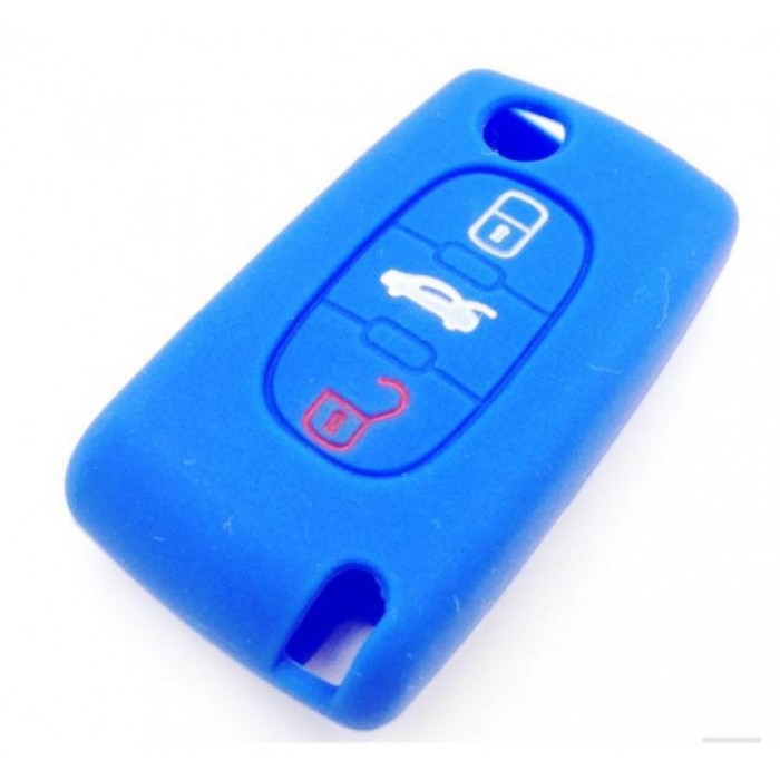 Husa Cheie Citroen/Peugeot 3 Butoane Silicon Albastra AutoProtect KeyCars