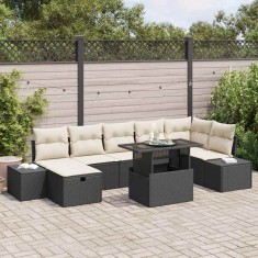 vidaXL Set de canapele pentru grădină cu pernă 8 pcs Negru Rattan poli 3359884