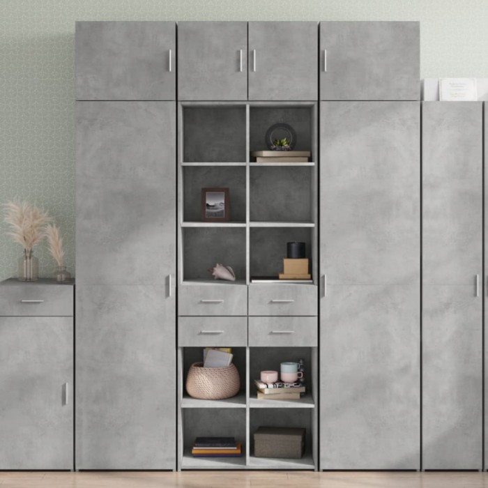 Gossi dulap inalt, gri beton, 70x42,5x185 cm, lemn prelucrat