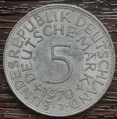 (A877) MONEDA DIN ARGINT GERMANIA - 5 MARK 1970, LIT J, 11,2 GRAME. PURITATE 625 foto