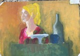 Tablou / lucrare ION F. Alexandra, cca 70 x 50, acrilic pe carton subtire, stampila Universitatea de Arta Bucuresti pictor roman arta romaneasca, Portrete, Impresionism