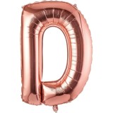 Balon folie metalizata litera d, flippy, 80 cm, umflati cu heliu sau aer, ambalaj individual, pai inclus, rose gold