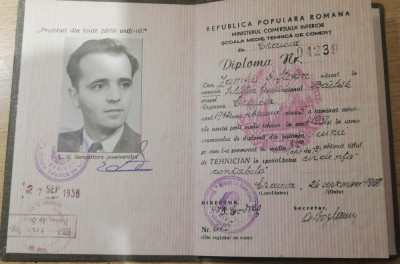 QW13 1 9 - 1951 - Diploma absolvire - Scoala medie tehnica - contabil foto