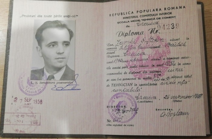 QW13 1 9 - 1951 - Diploma absolvire - Scoala medie tehnica - contabil