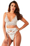 A553-2 Set 3 piese lenjerie sexy cu jartiere din dantela fina, M, M/L, S
