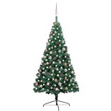 vidaXL Jumătate brad Crăciun artificial cu set globuri verde 180 cm