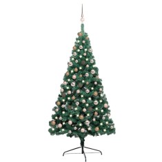 vidaXL Jumătate brad Crăciun artificial cu set globuri verde 180 cm 3077565