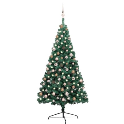 vidaXL Jumătate brad Crăciun artificial cu set globuri verde 180 cm foto