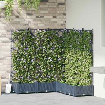 vidaXL Jardiniere de grădină cu spalier, 5 buc., gri, 120x40x125,5 cm foto