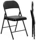 Scaun pliabil tapitat cu spatar, cadru metalic, 120 kg, negru