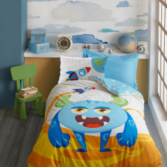 Lenjerie de pat pentru o persoana, 3 piese, 160x220 cm, 100% bumbac ranforce, Cotton Box, Giant, albastru