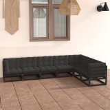 Set mobilier grădină cu perne, 7 piese, negru, lemn masiv pin