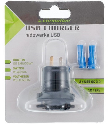 Incarcator Incorporat USB QC3.0 + Usb 6A Cu Voltmetru Si Intrerupator Mecanic Carmotion 63206 foto