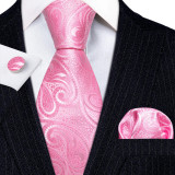 Set cravata roz + batista + butoni - matase - model 605