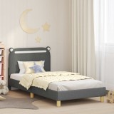 vidaXL Cadru de pat pentru copii cu spătar Gri &icirc;nchis 90 x 200 cm 42011225