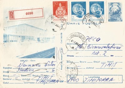 *Romania, Barlad, c.p.s. recomandata, circulata loco, Timisoara, 1986 foto