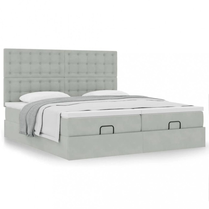 Gossi cadru de pat otoman cu saltele gri deschis 200x200cm catifea