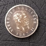 ITALIA 2 lire 1862 _ moneda argint _ km # 16 tiraj mic AG .835