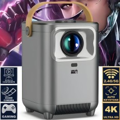 VideoProiector Smart Portabil 4K UHD, Linomag&reg;, WiFi, Bluetooth 5.0, Ecran de p&acirc;nă la 200&quot;, Android TV, Boxe 5W, Gri