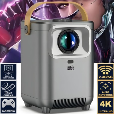 VideoProiector Smart Portabil 4K UHD, Linomag&amp;reg;, WiFi, Bluetooth 5.0, Ecran de p&amp;acirc;nă la 200&amp;quot;, Android TV, Boxe 5W, Gri foto