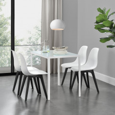 [en.casa] Set Xenia masa cu 4 scaune design, masa 105 x 60 cm, scaun 83 x 54 cm, sticla/metal/plastic, alb/negru HausGarden Leisure