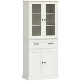 HOMCOM Mobilier Auxiliar de Bucătărie cu 2 Uși din Acrilic Sertar Mare Rafturi Reglabile 76x40x182,5 cm Crem | Aosom Romania