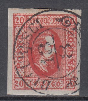 ROMANIA 1865 LP 17 ALEXANDRU IOAN CUZA VALOAREA 20 PARALE ROSU STAMPILA AGRAFA BOGATA BUCURESTI