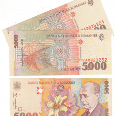 SV * Romania * 2 x 5000 LEI 1998 / 2000 * Filigran Mare BNR * Serii Consecutive