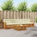 vidaXL Set de canapele de exterior cu pernă 5 pcs Natural și Crem 3372970