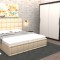Dormitor Regal cu Pat Tapitat Crem imitatie piele cu dulap usi glisante Wenge fara oglinda si fara comoda Tv
