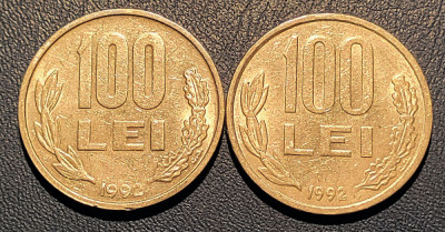 100 lei Romania - 1992 (2 variante) foto