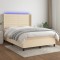 vidaXL Pat cu arcuri, saltea și LED, crem, 140x190 cm, textil 3138394
