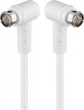 Cablu antena F-F 80 dB unghi 90 grade 1.5m T-T Alb, Goobay G67341
