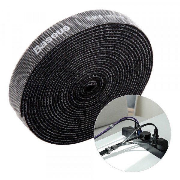 Organizator Cabluri Baseus Circle, Velcro, 3m, Negru ACMGT-F01