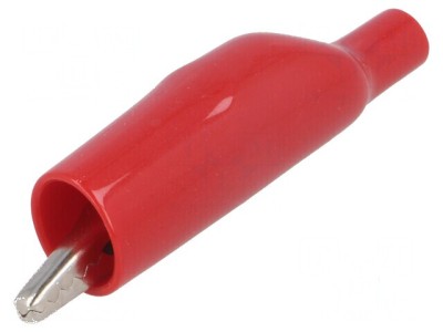 Bornă crocodil roşie 5A 150VDC, Lungime 58,42mm, Izolaţie PVC foto