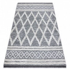 Covor ECO SISAL BOHO MOROC Caro 22297 franjuri - două niveluri de lână gri / cremă, covor reciclat, 117x170 cm