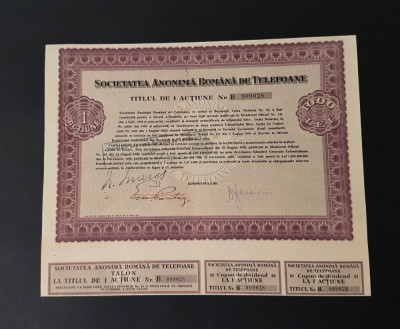 Actiune 1938 Soc. romana de telefoane / titlu / actiuni foto