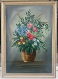 Tablou Natura Statică Vas cu Flori de C&acirc;mp, Pictura &icirc;n ulei pe p&acirc;nză, inramat ramă lemn 54x74cm