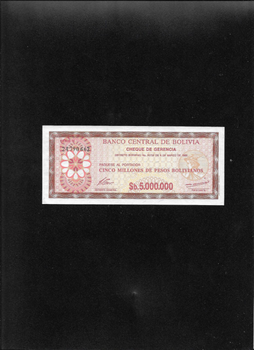 Rar! Bolivia 5000000 5.000.000 pesos bolivianos 1985 seria24790662 aunc
